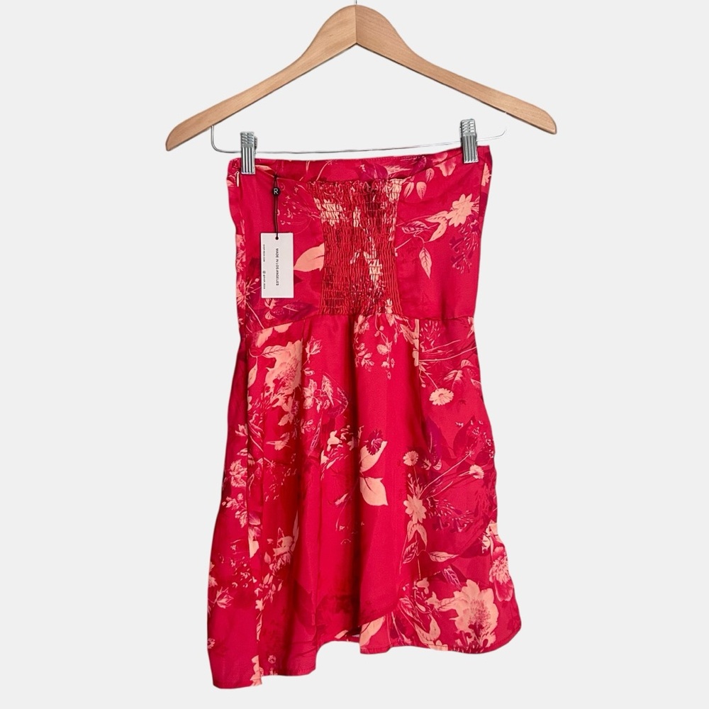 NWT RESA Strapless Floral Faux Wrap Mini Dress XS Red Smocked Back - Picture 3 of 9